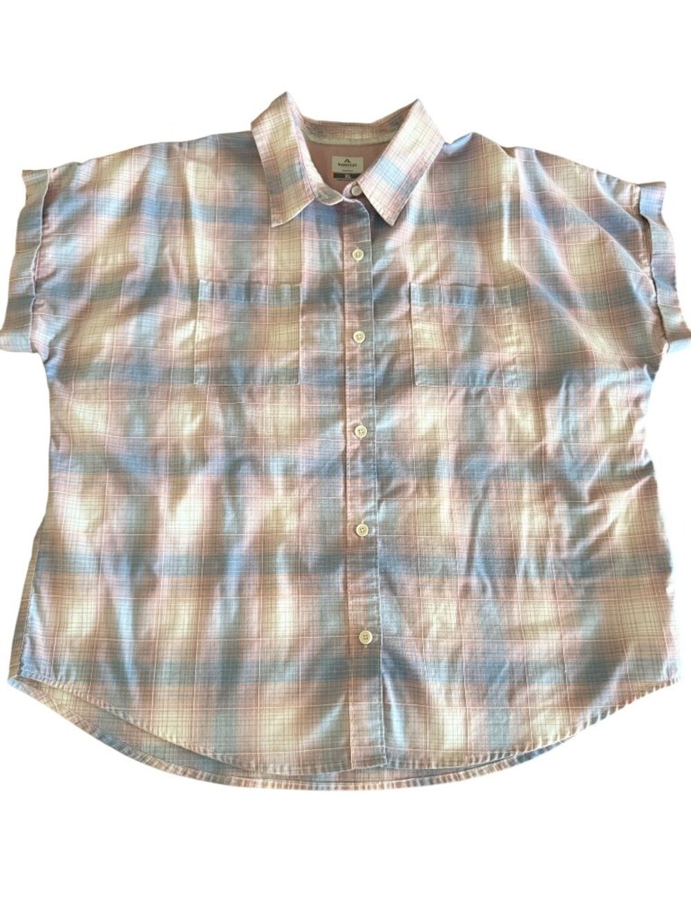 Ridgecut Womens Blue & Pink Plaid Button-Up Short-Sleeve Shirt Durable XL